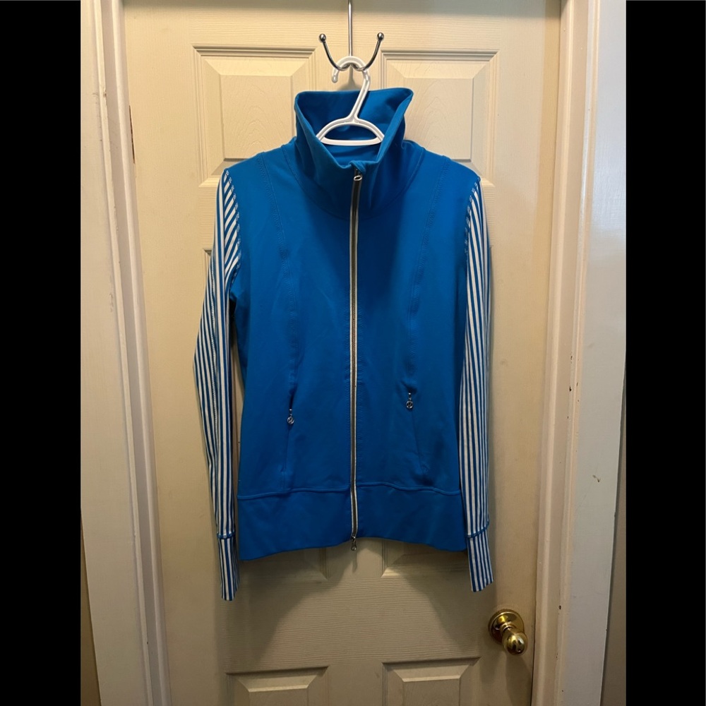 Lululemon blue pinstripe arm active zip up sweatshirt size 10